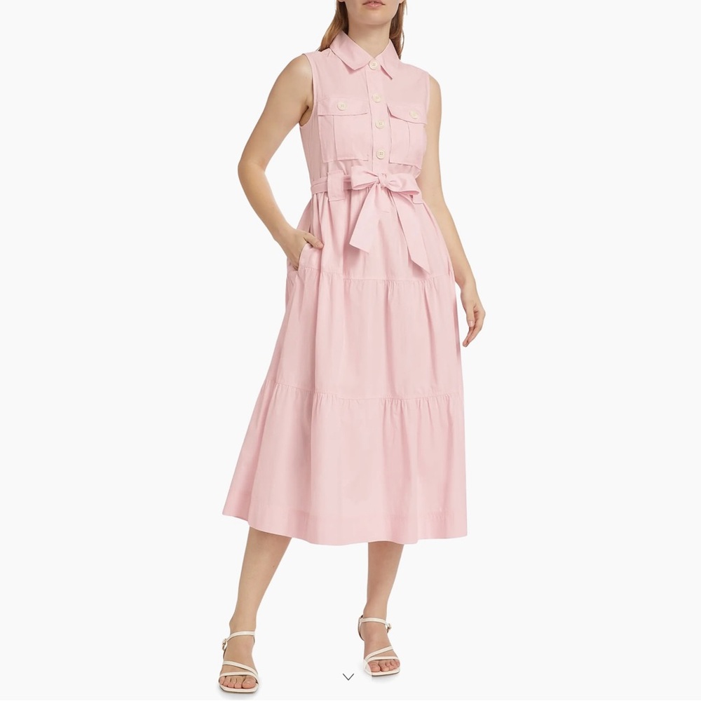 NTW Derek Lam 10 Crosby Florence Baby Pink Size 12 Cotton Tiered Midi Dress